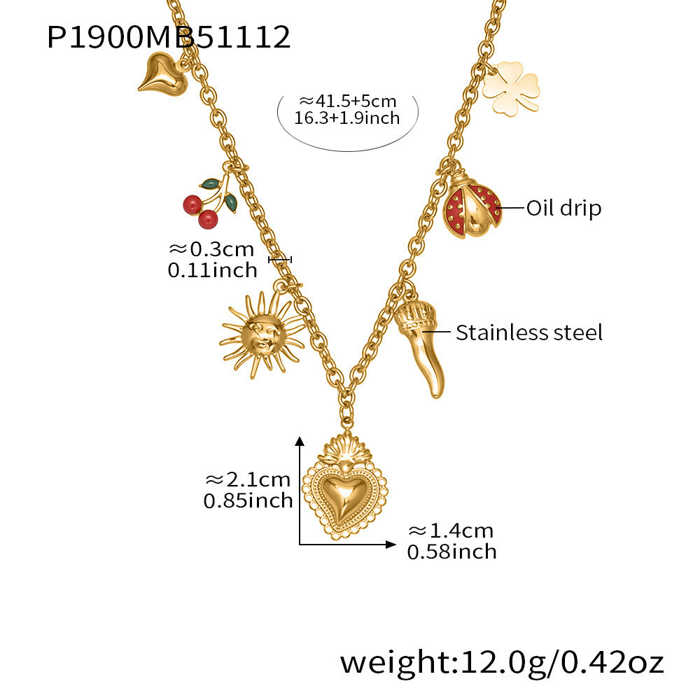316L Stainless Steel 18K Gold Plated Hollow Heart Four-leaf Clover Layered Necklace - Image 2