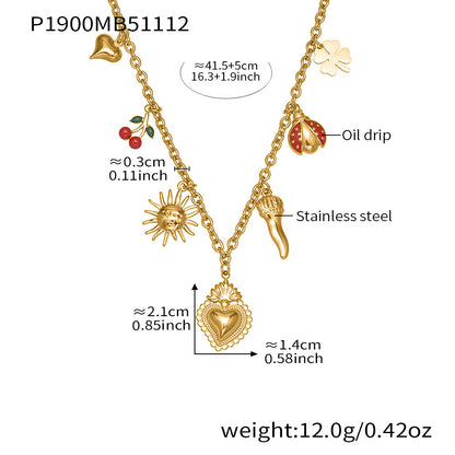 316L Stainless Steel 18K Gold Plated Hollow Heart Four-leaf Clover Layered Necklace - Image 2