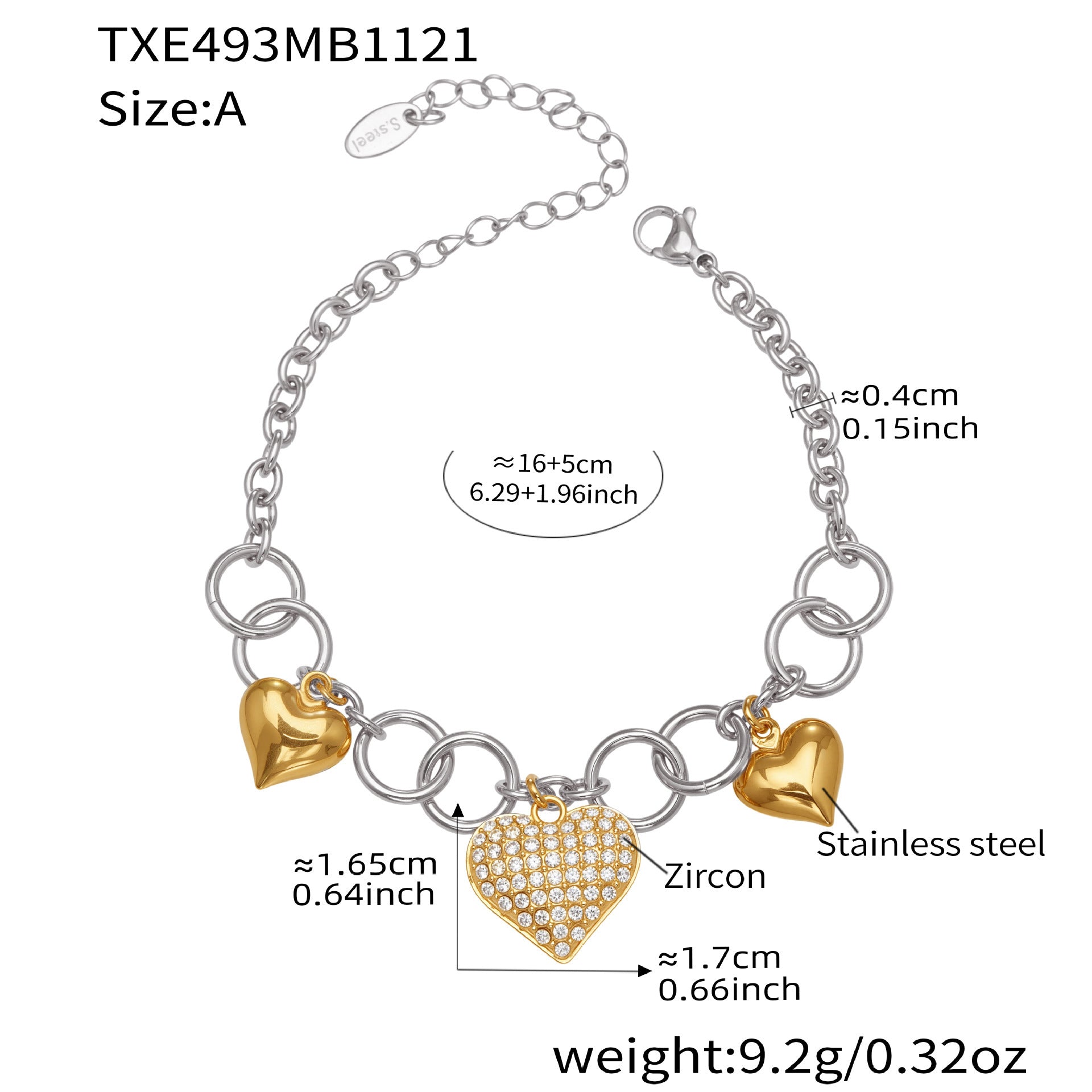 316L Stainless Steel 18K Gold Plated Hollow Heart Pearl Bracelet & Necklace - Image 2