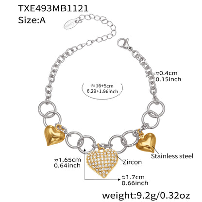 316L Stainless Steel 18K Gold Plated Hollow Heart Pearl Bracelet & Necklace - Image 2