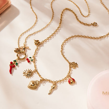 316L Stainless Steel 18K Gold Plated Hollow Heart Four-leaf Clover Layered Necklace - Image 3