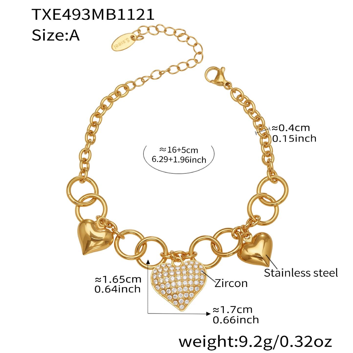 316L Stainless Steel 18K Gold Plated Hollow Heart Pearl Bracelet & Necklace - Image 4