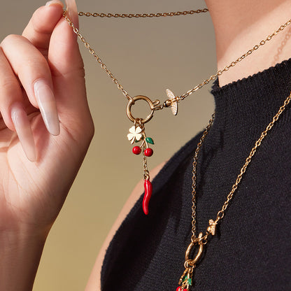 316L Stainless Steel 18K Gold Plated Hollow Heart Four-leaf Clover Layered Necklace - Image 5