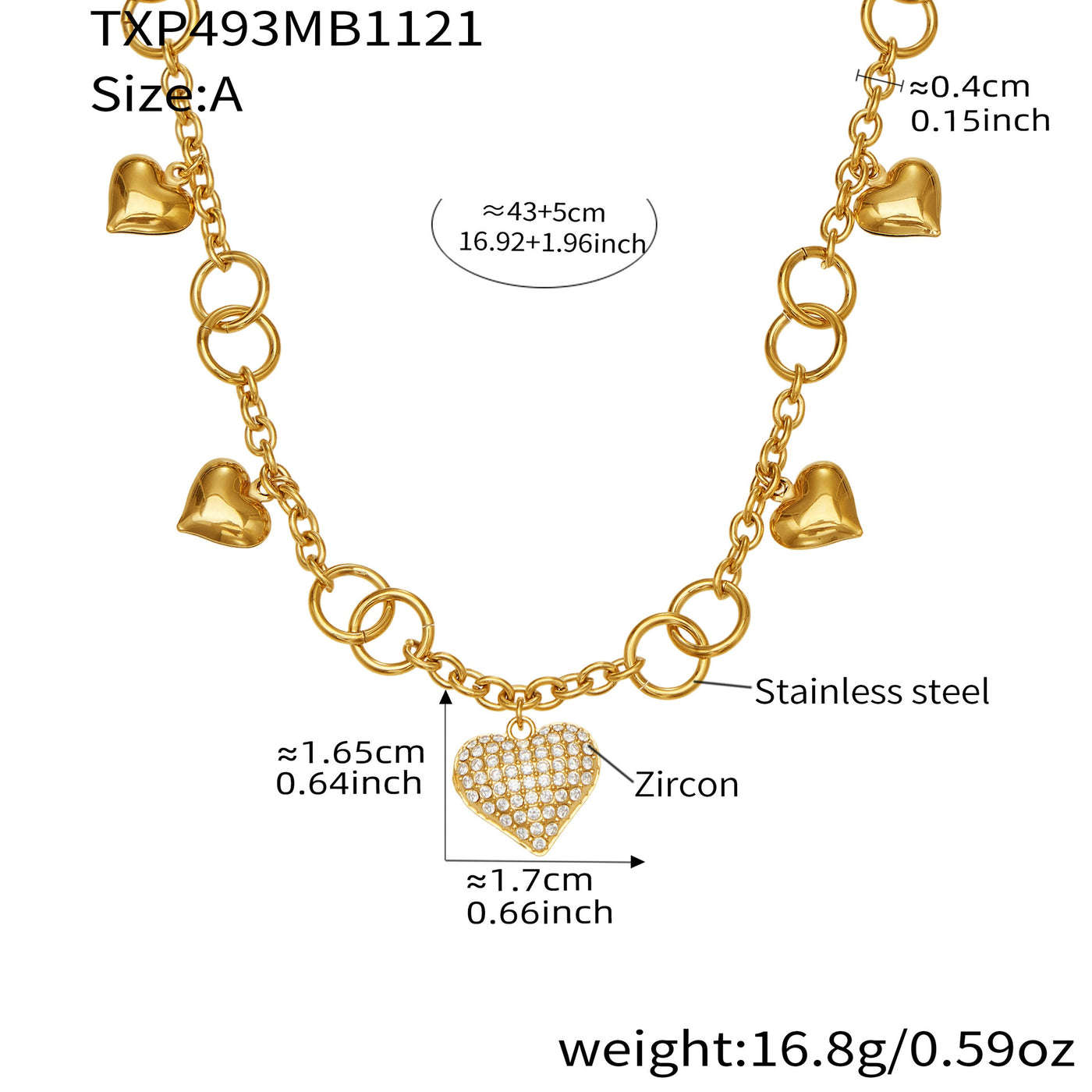 316L Stainless Steel 18K Gold Plated Hollow Heart Pearl Bracelet & Necklace - Image 5