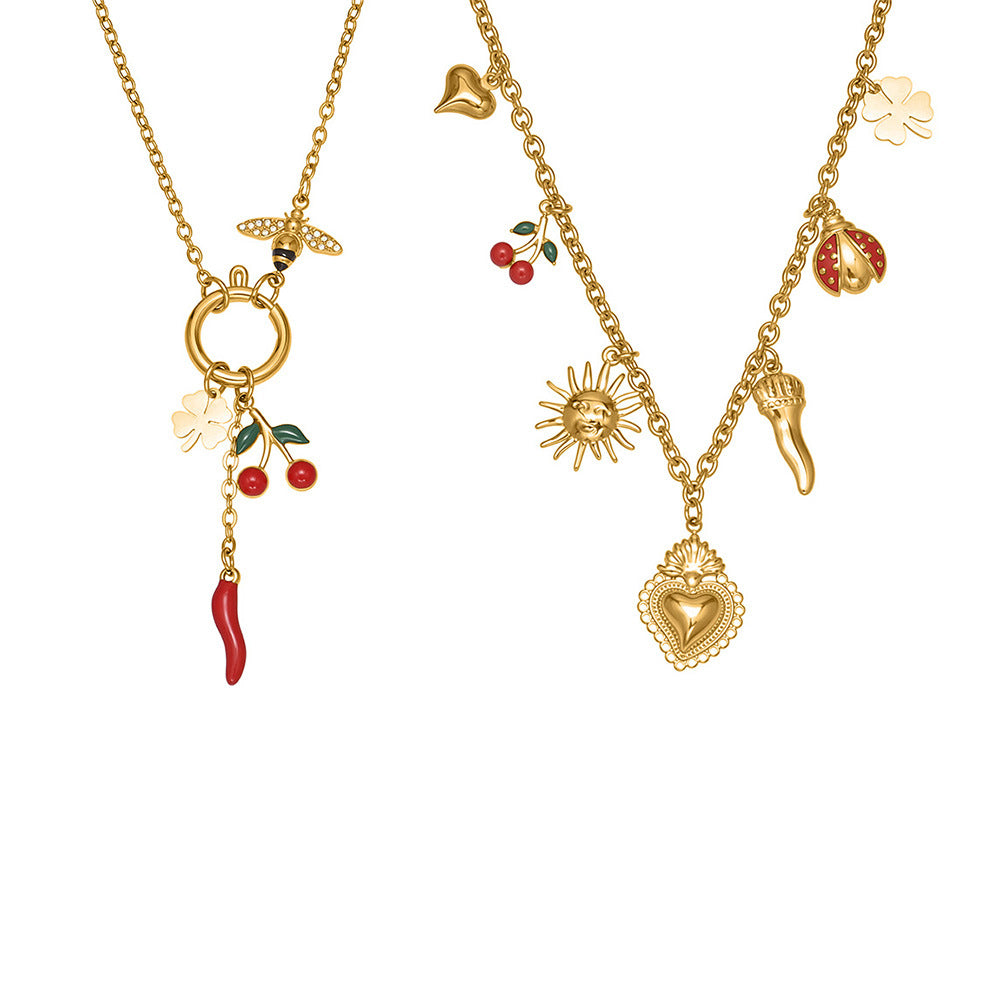 316L Stainless Steel 18K Gold Plated Hollow Heart Four-leaf Clover Layered Necklace - Image 6