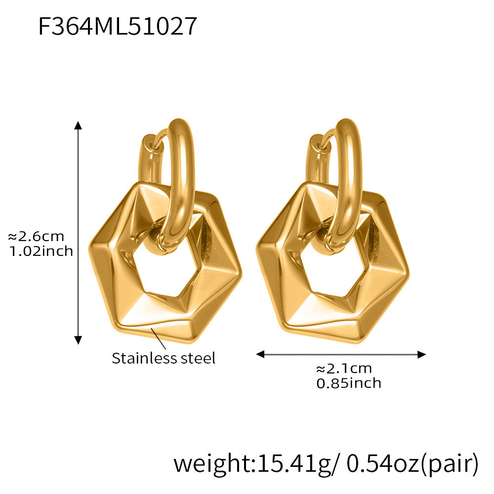 316L Stainless Steel 18K Gold Plated Hollow Hexagon Hoop Earrings - Image 5