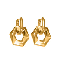 316L Stainless Steel 18K Gold Plated Hollow Hexagon Hoop Earrings - Image 6