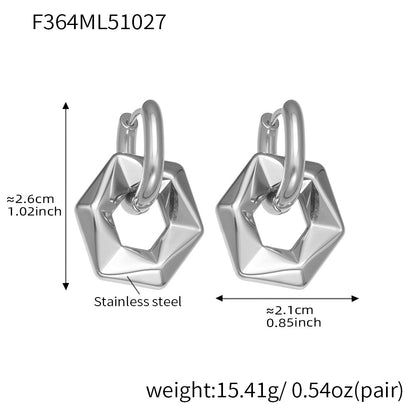 316L Stainless Steel 18K Gold Plated Hollow Hexagon Hoop Earrings - Image 9