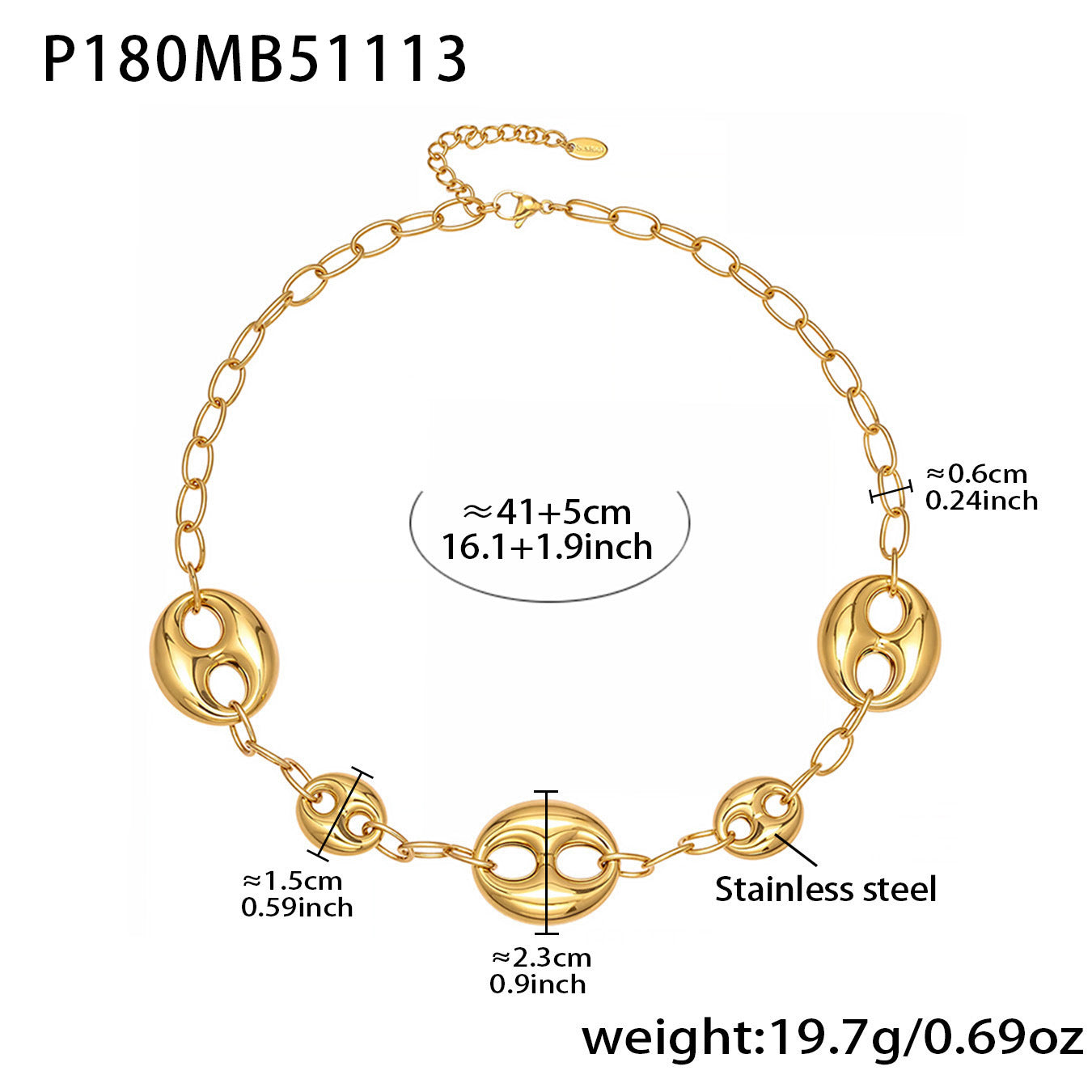316L Stainless Steel 18K Gold Plated Hollow Mariner Link Chain Necklace - Image 3
