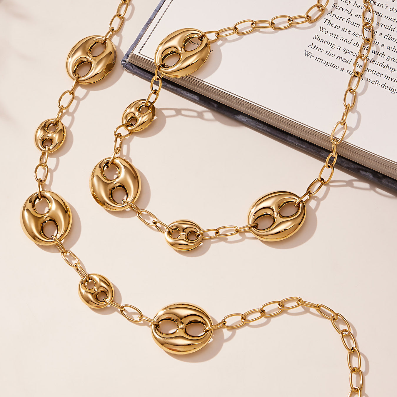 316L Stainless Steel 18K Gold Plated Hollow Mariner Link Chain Necklace - Image 4