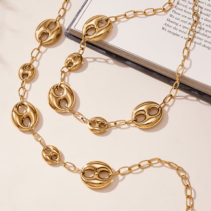 316L Stainless Steel 18K Gold Plated Hollow Mariner Link Chain Necklace - Image 4