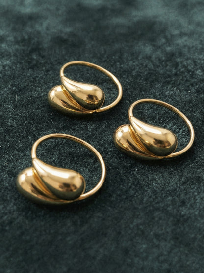 316L Stainless Steel 18K Gold Plated Hollow Waterdrop Open Ring - Image 4