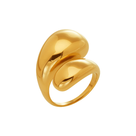 316L Stainless Steel 18K Gold Plated Hollow Waterdrop Open Ring - Image 6
