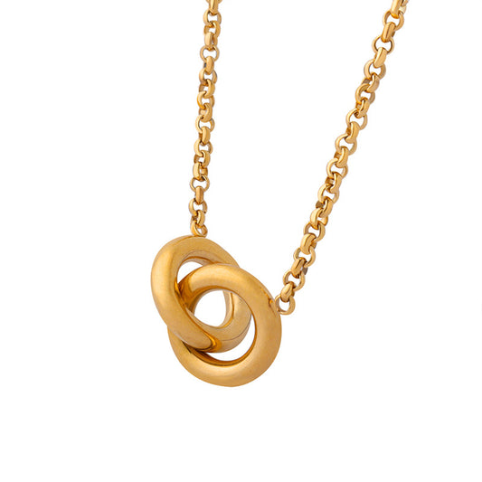 316L Stainless Steel 18K Gold Plated Interlocking Circles Pendant Necklace - Image 2
