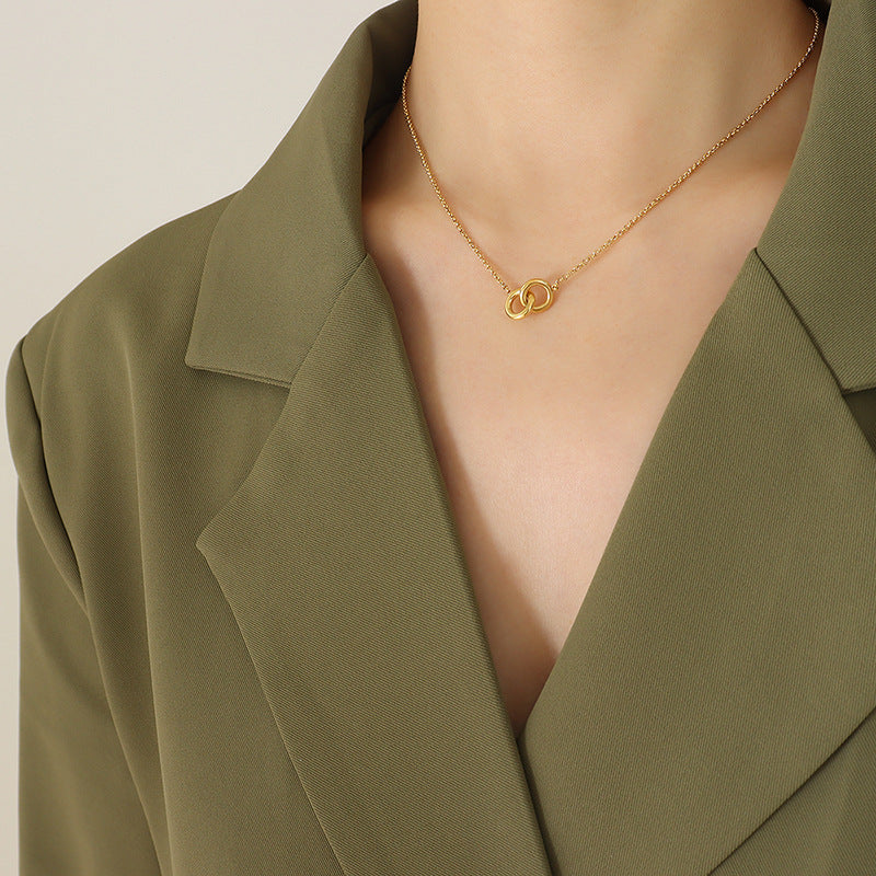 316L Stainless Steel 18K Gold Plated Interlocking Circles Pendant Necklace - Image 5