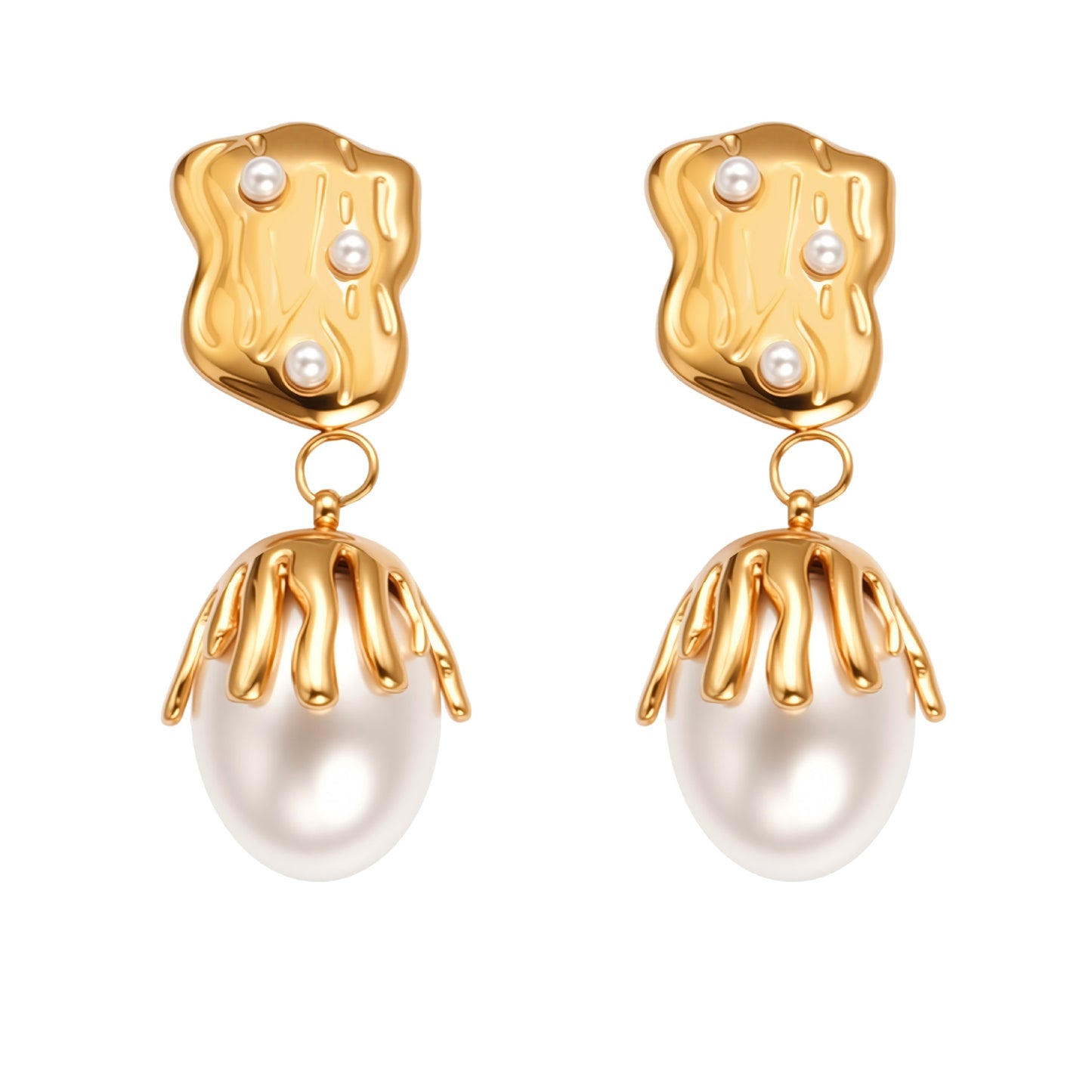 316L Stainless Steel 18K Gold Plated Irregular Baroque Pearl Dangle Earrings - Image 1