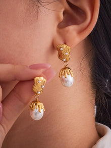 316L Stainless Steel 18K Gold Plated Irregular Baroque Pearl Dangle Earrings - Image 2