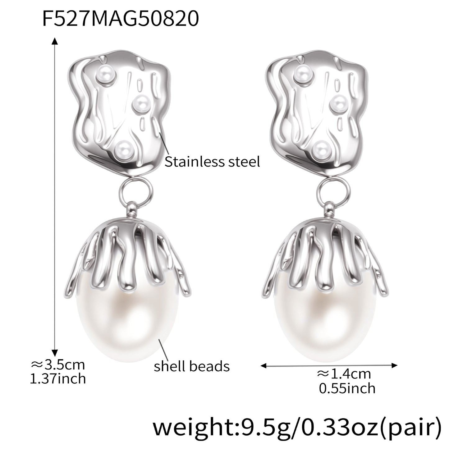 316L Stainless Steel 18K Gold Plated Irregular Baroque Pearl Dangle Earrings - Image 4