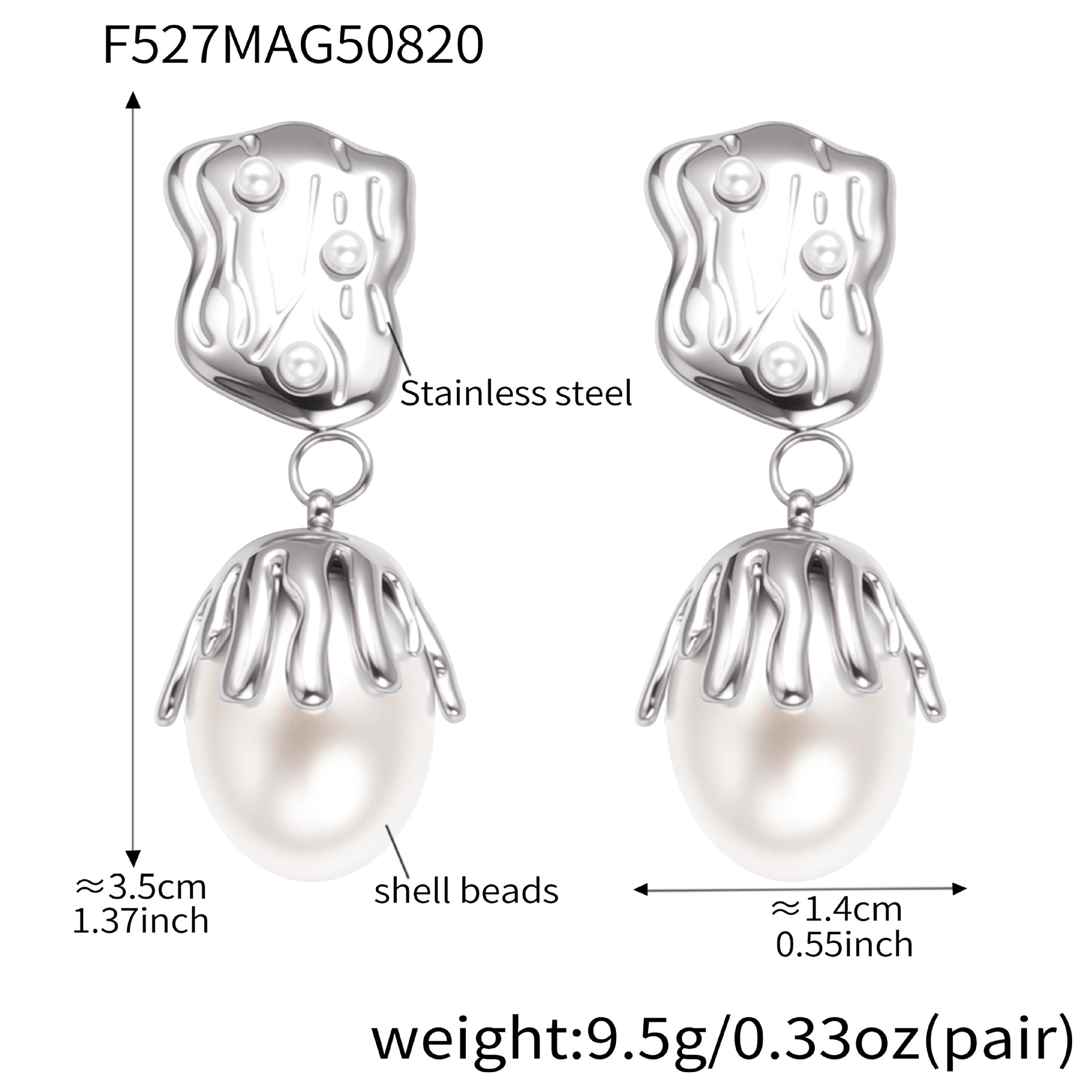 316L Stainless Steel 18K Gold Plated Irregular Baroque Pearl Dangle Earrings - Image 4