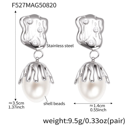 316L Stainless Steel 18K Gold Plated Irregular Baroque Pearl Dangle Earrings - Image 4