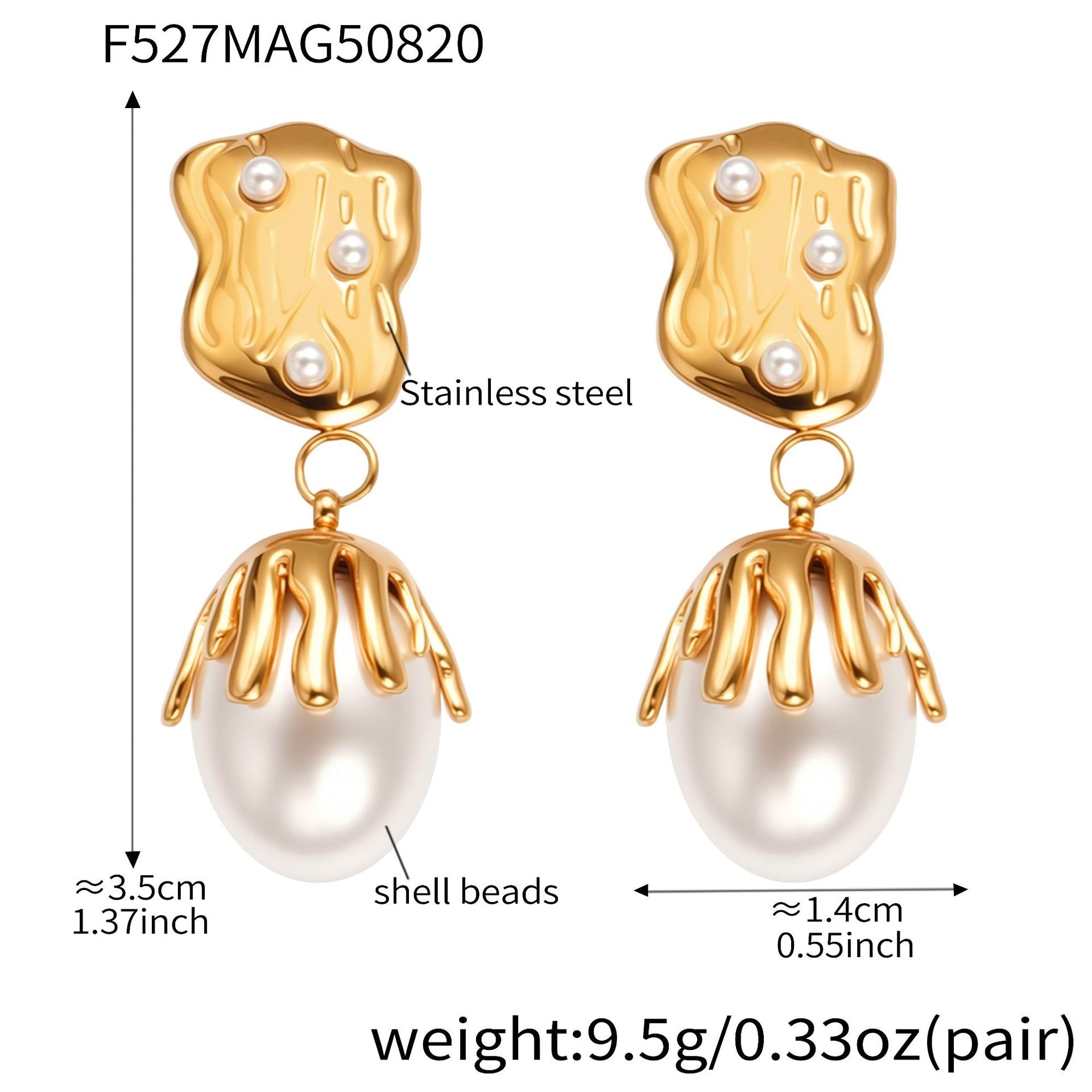 316L Stainless Steel 18K Gold Plated Irregular Baroque Pearl Dangle Earrings - Image 6