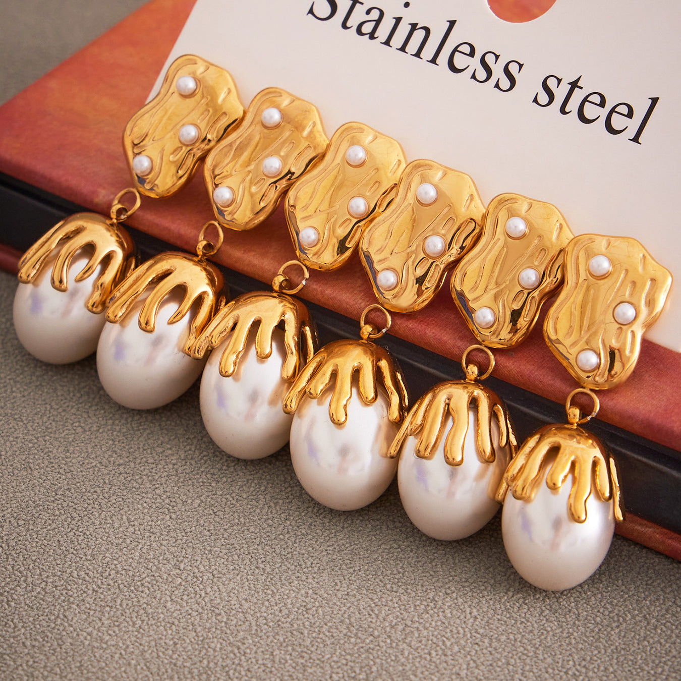 316L Stainless Steel 18K Gold Plated Irregular Baroque Pearl Dangle Earrings - Image 7