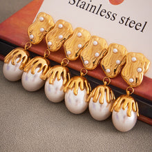 316L Stainless Steel 18K Gold Plated Irregular Baroque Pearl Dangle Earrings - Image 7