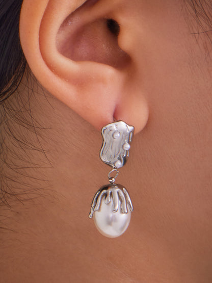 316L Stainless Steel 18K Gold Plated Irregular Baroque Pearl Dangle Earrings - Image 8