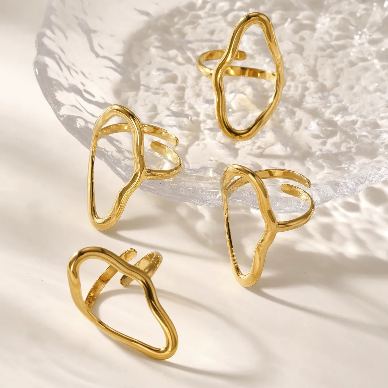 316L Stainless Steel 18K Gold Plated Irregular Geometric Line Open Ring - Image 2