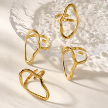 316L Stainless Steel 18K Gold Plated Irregular Geometric Line Open Ring - Image 2