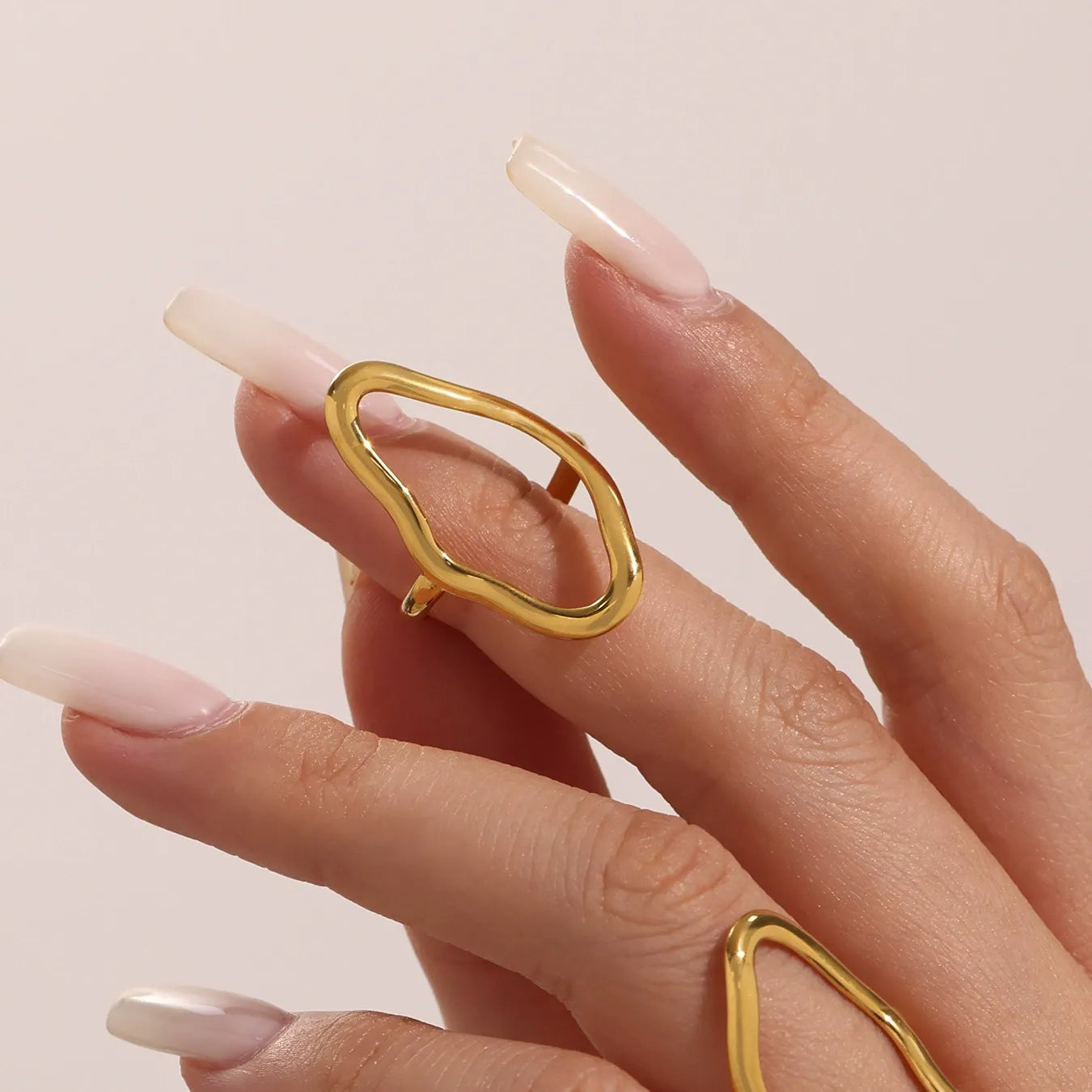 316L Stainless Steel 18K Gold Plated Irregular Geometric Line Open Ring - Image 4