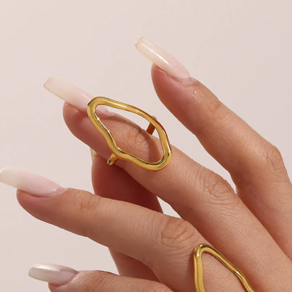 316L Stainless Steel 18K Gold Plated Irregular Geometric Line Open Ring - Image 4