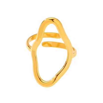 316L Stainless Steel 18K Gold Plated Irregular Geometric Line Open Ring - Image 5