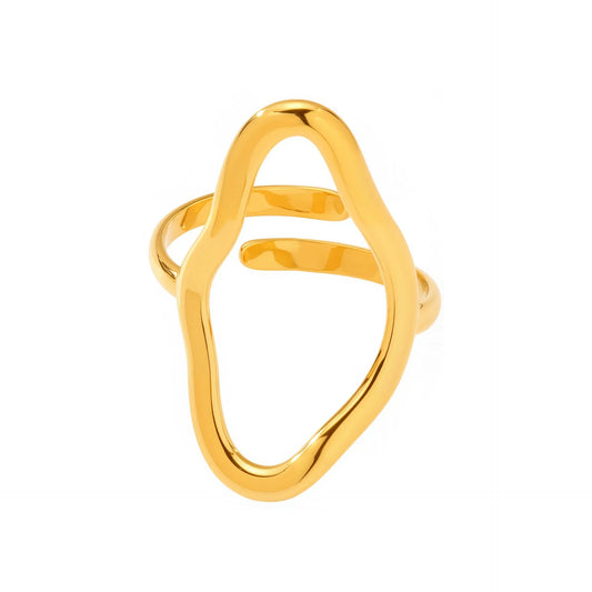 316L Stainless Steel 18K Gold Plated Irregular Geometric Line Open Ring - Image 5