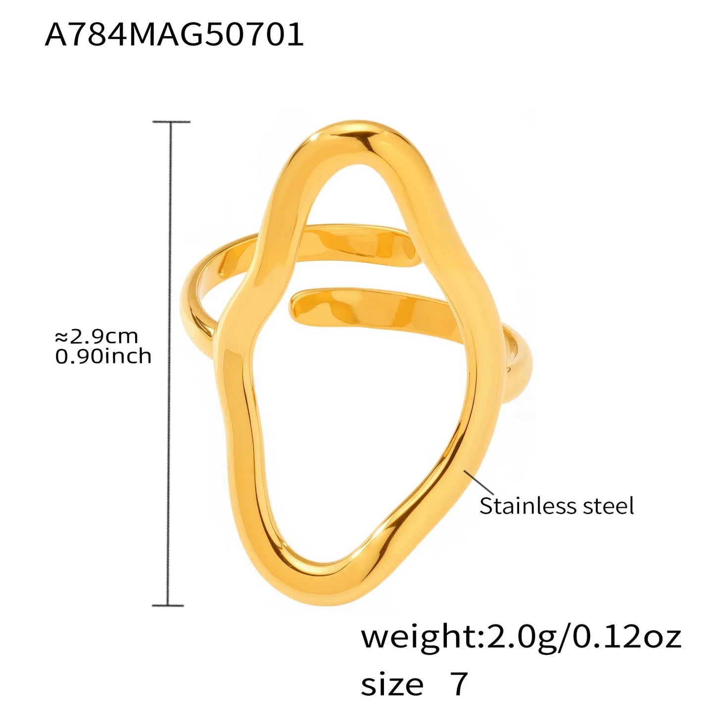 316L Stainless Steel 18K Gold Plated Irregular Geometric Line Open Ring - Image 6