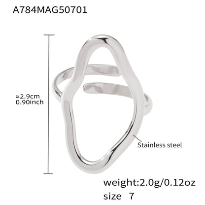 316L Stainless Steel 18K Gold Plated Irregular Geometric Line Open Ring - Image 7
