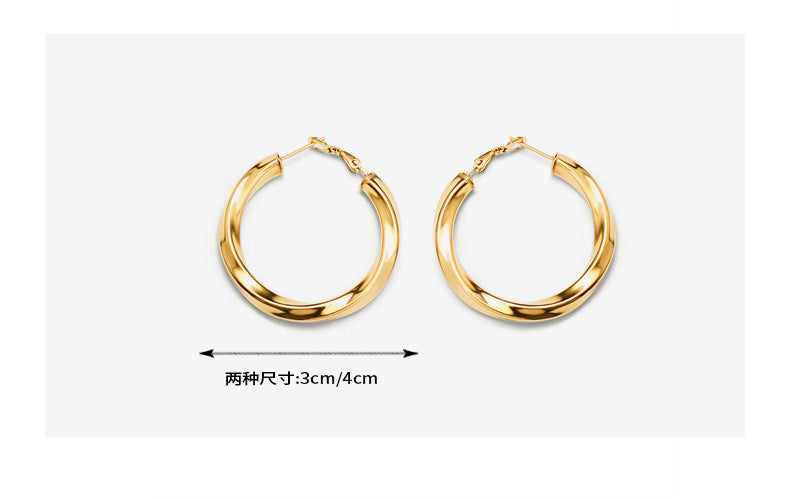 316L Stainless Steel 18K Gold Plated Irregular Twisted C-Shape Hoop Earrings - Image 1