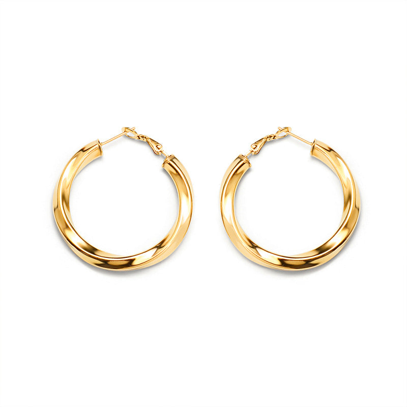 316L Stainless Steel 18K Gold Plated Irregular Twisted C-Shape Hoop Earrings - Image 9