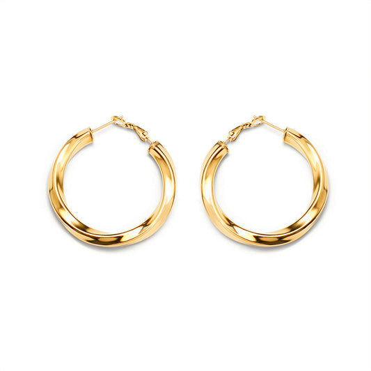 316L Stainless Steel 18K Gold Plated Irregular Twisted C-Shape Hoop Earrings - Image 9