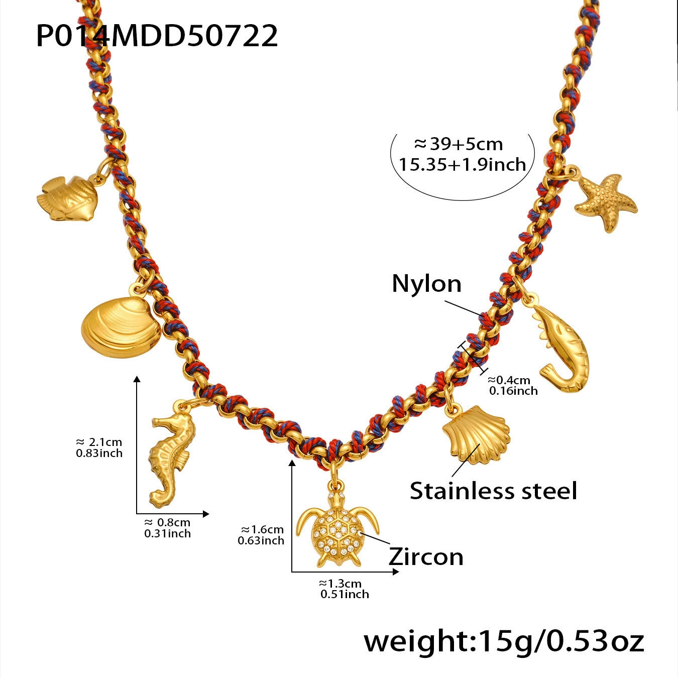 316L Stainless Steel 18K Gold Plated Kyanite Moon & Sea Turtle Charm Necklace - Image 10