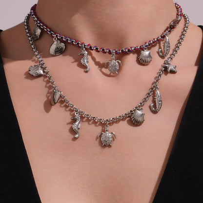 316L Stainless Steel 18K Gold Plated Kyanite Moon & Sea Turtle Charm Necklace - Image 15