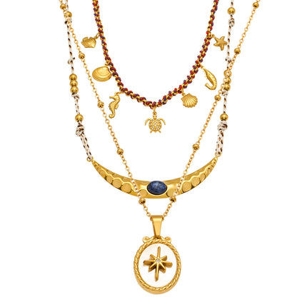 316L Stainless Steel 18K Gold Plated Kyanite Moon & Sea Turtle Charm Necklace - Image 18