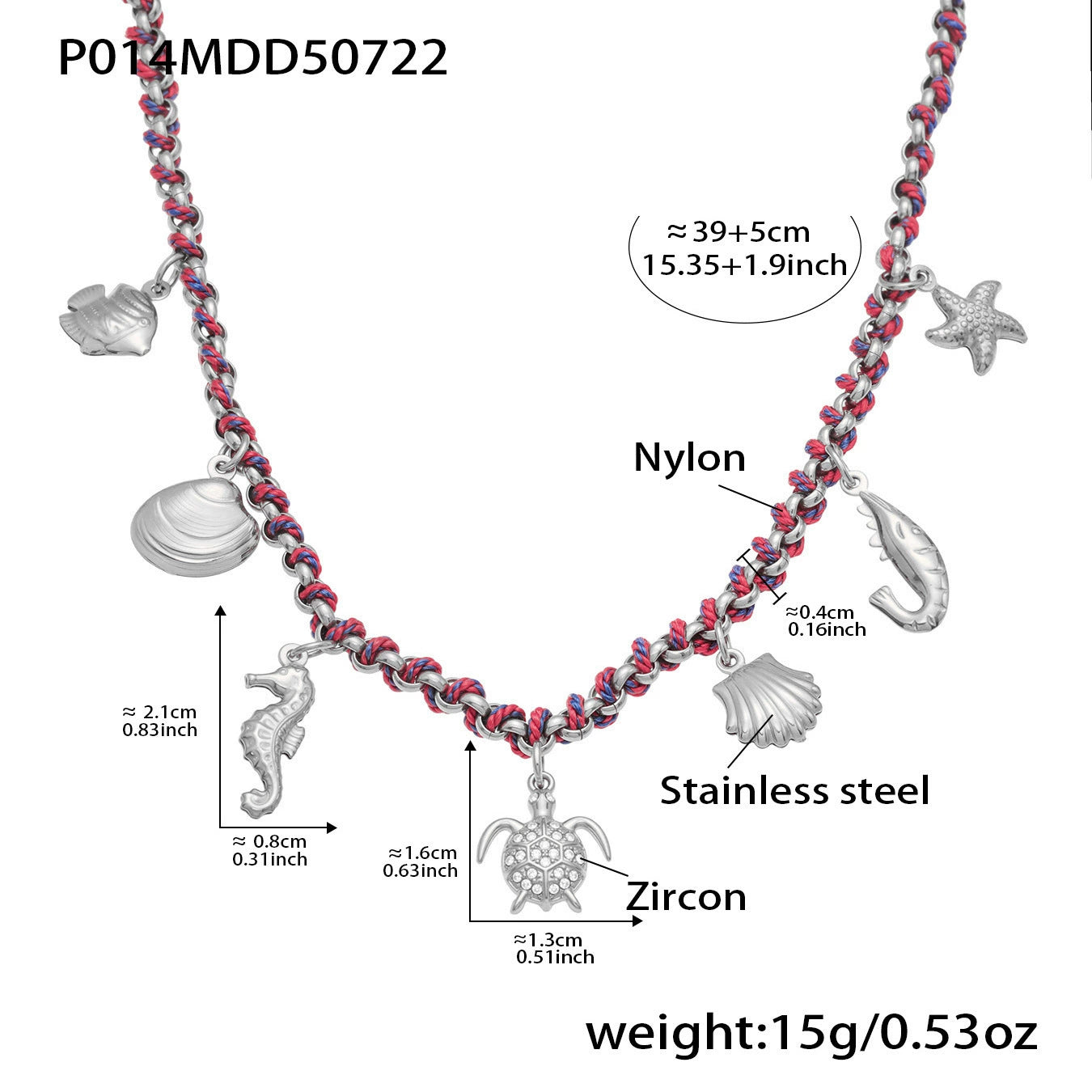 316L Stainless Steel 18K Gold Plated Kyanite Moon & Sea Turtle Charm Necklace - Image 3