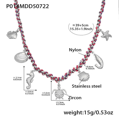 316L Stainless Steel 18K Gold Plated Kyanite Moon & Sea Turtle Charm Necklace - Image 3