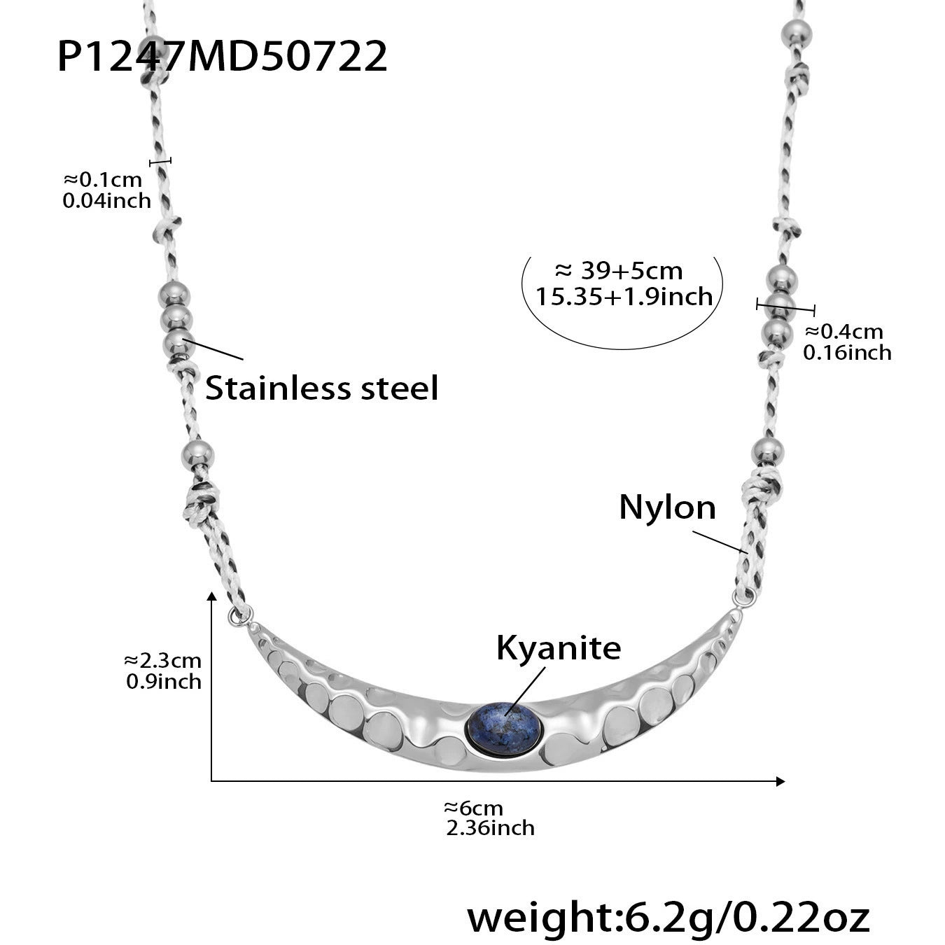 316L Stainless Steel 18K Gold Plated Kyanite Moon & Sea Turtle Charm Necklace - Image 5