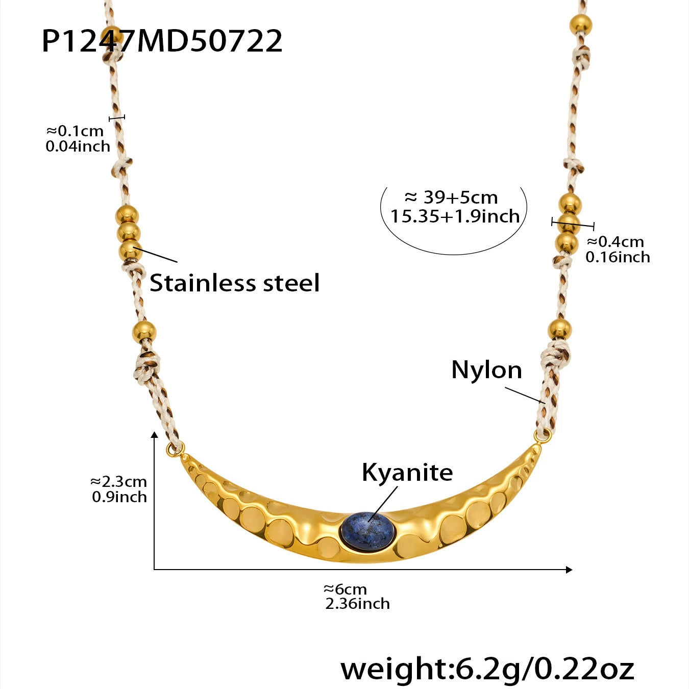 316L Stainless Steel 18K Gold Plated Kyanite Moon & Sea Turtle Charm Necklace - Image 7