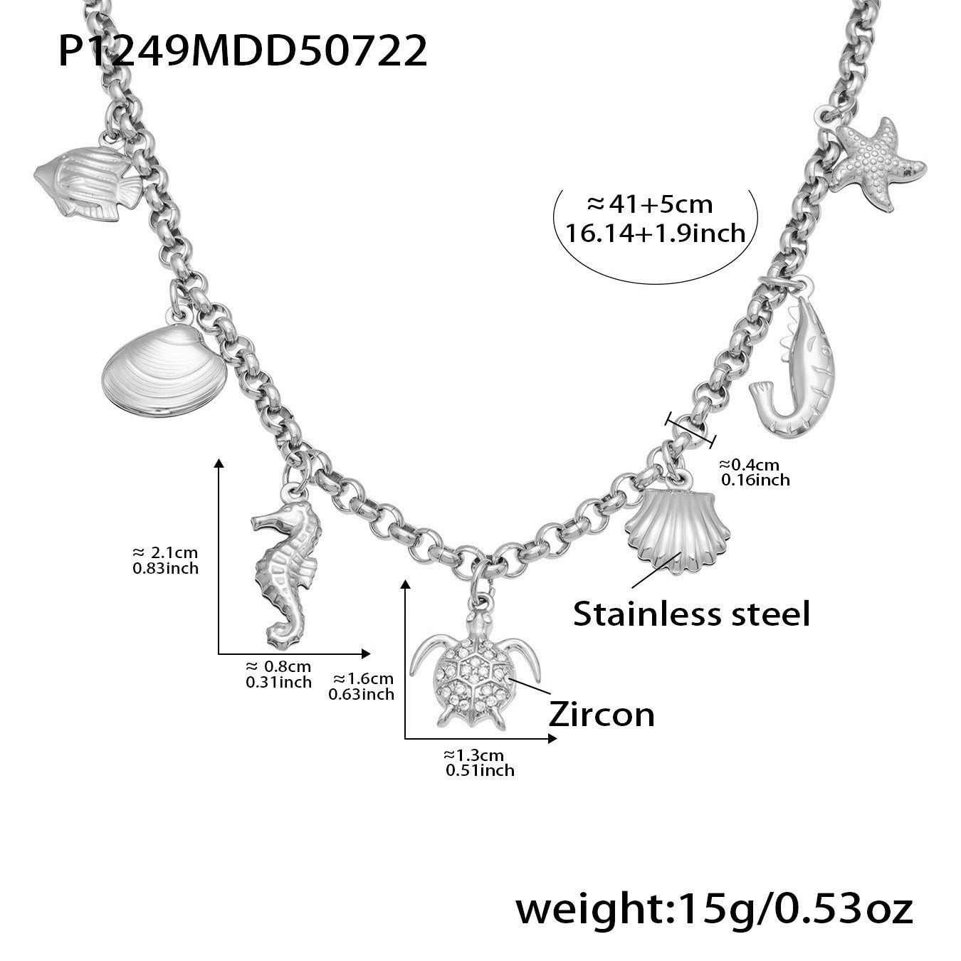 316L Stainless Steel 18K Gold Plated Kyanite Moon & Sea Turtle Charm Necklace - Image 9