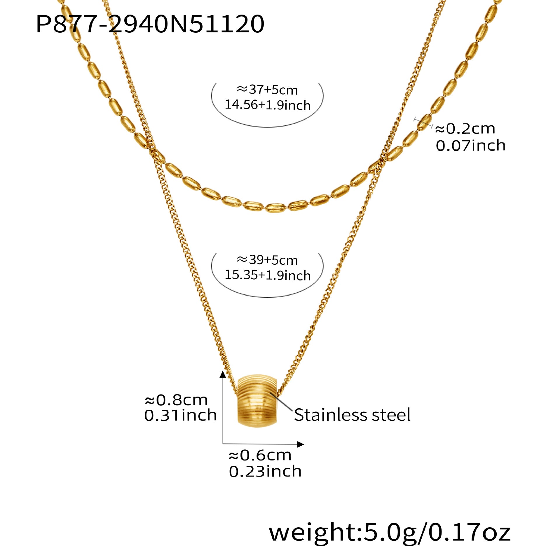 316L Stainless Steel 18K Gold Plated Layered Beaded Necklace - Image 1