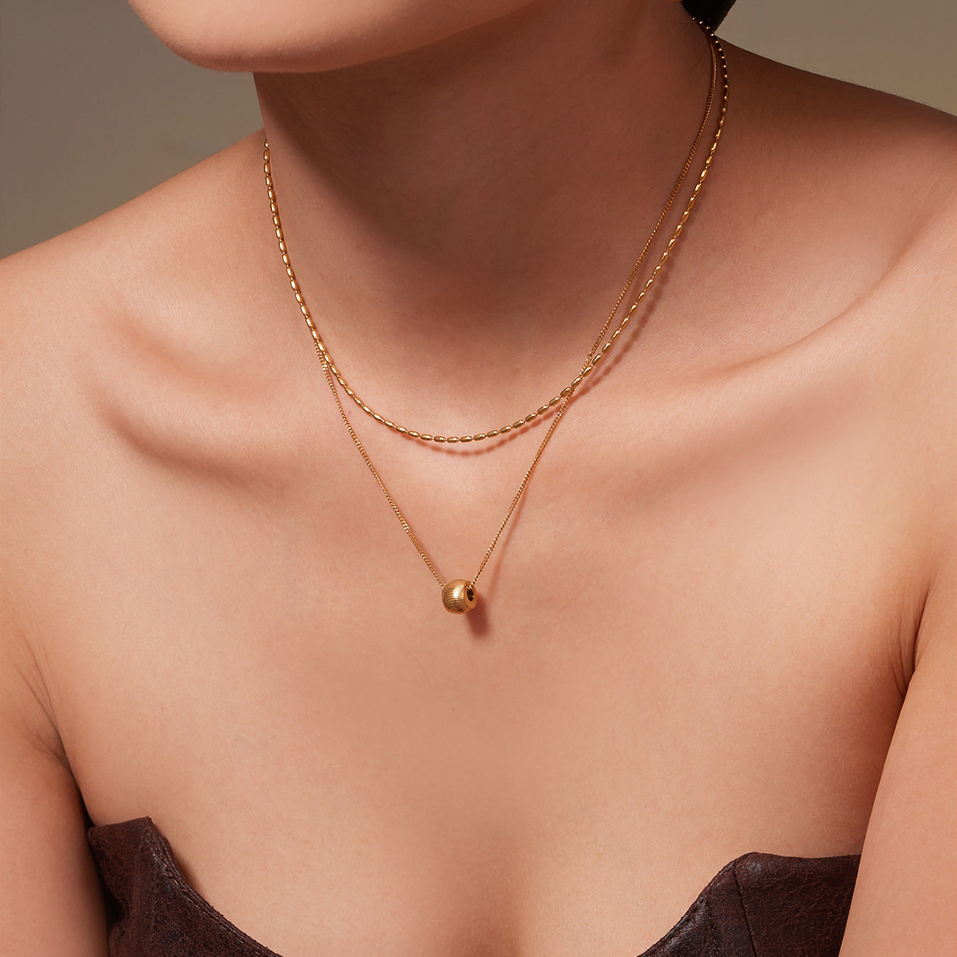 316L Stainless Steel 18K Gold Plated Layered Beaded Necklace - Image 3