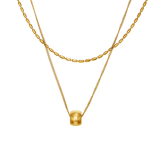 316L Stainless Steel 18K Gold Plated Layered Beaded Necklace - Image 5